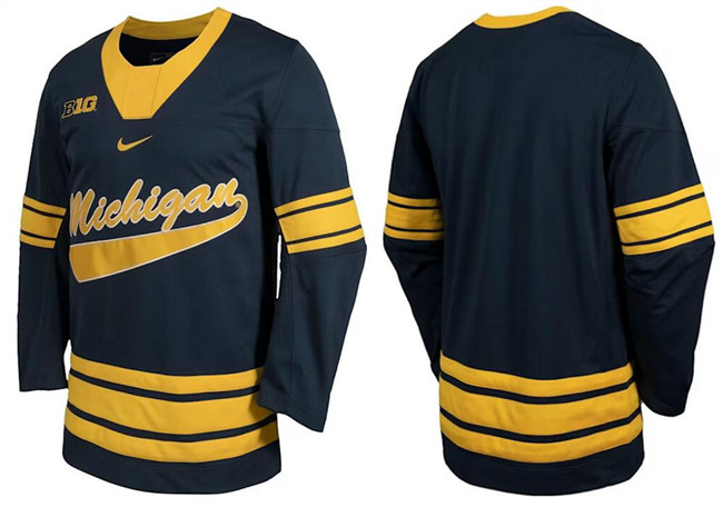 Men's Michigan Wolverines Navy Stitched Hockey Jersey